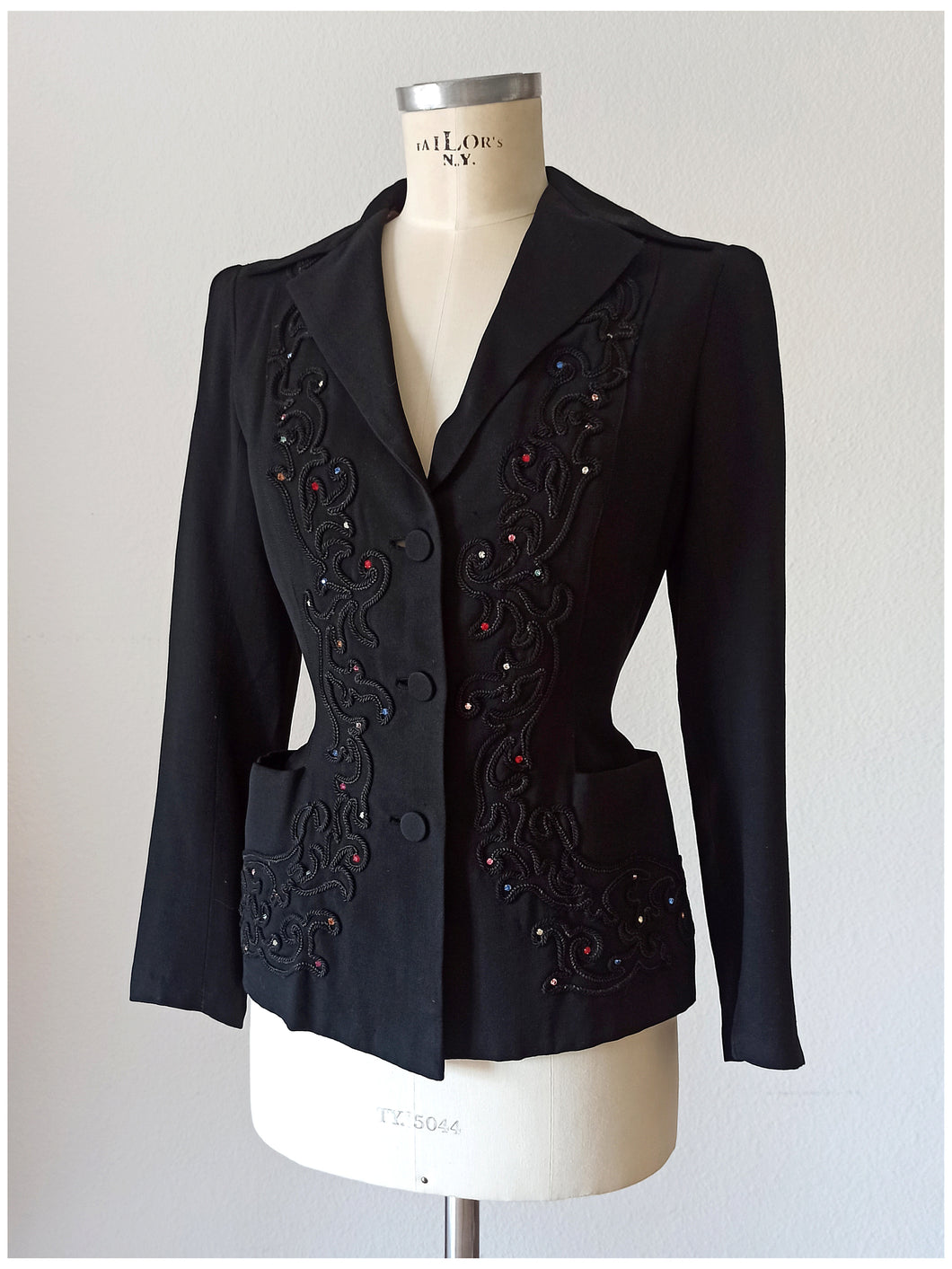 1940s - FRANCE - Outstanding Rhinestones Gabardine Blazer - W29 (74cm)