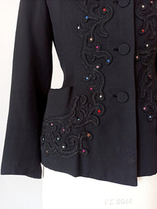 1940s - FRANCE - Outstanding Rhinestones Gabardine Blazer - W29 (74cm)