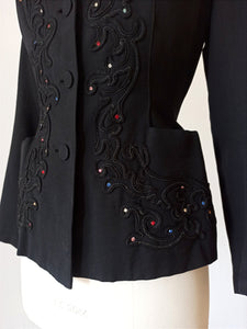 1940s - FRANCE - Outstanding Rhinestones Gabardine Blazer - W29 (74cm)