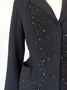 1940s - FRANCE - Outstanding Rhinestones Gabardine Blazer - W29 (74cm)