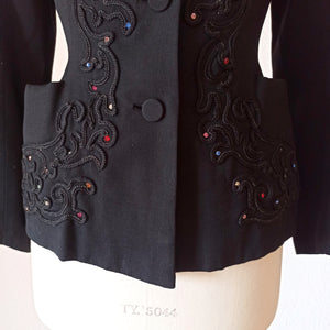 1940s - FRANCE - Outstanding Rhinestones Gabardine Blazer - W29 (74cm)