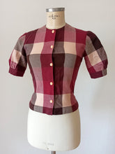 Cargar imagen en el visor de la galería, 1960s - Puffed Sleeves Plaid Wool Top - W30 (76cm)
