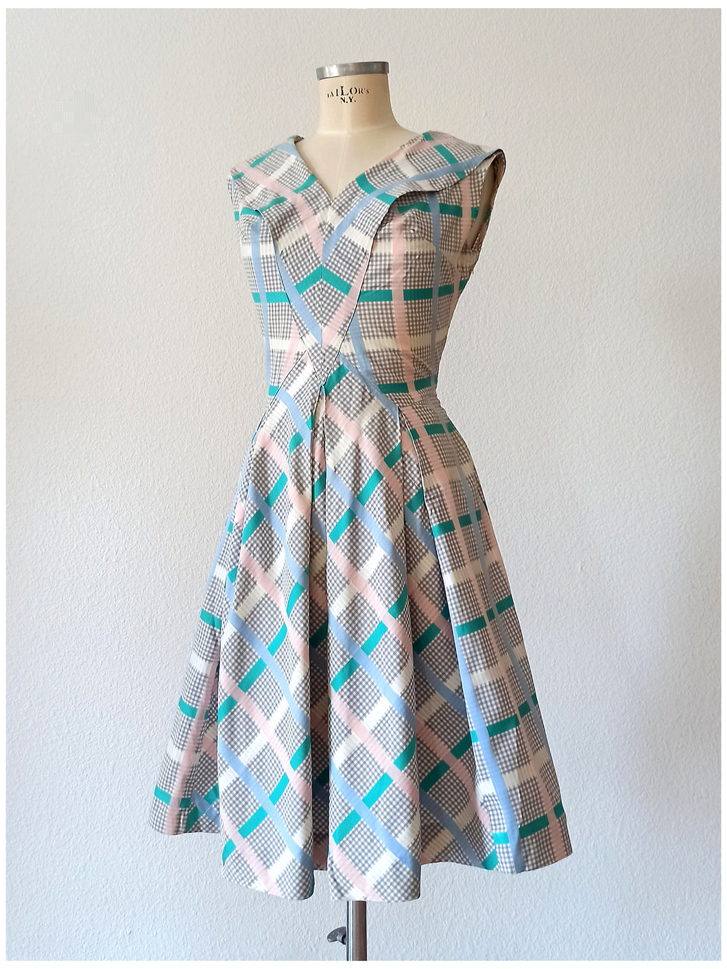 1940s 1950s - Adorable Pastel Colors Cotton Dress - W29 (74cm)