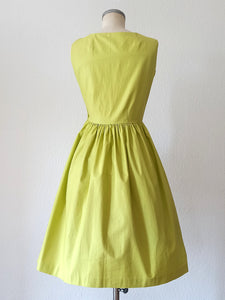 1950s 1960s - Gorgeous Arctic Lime Cotton Dress - W29 (74cm)