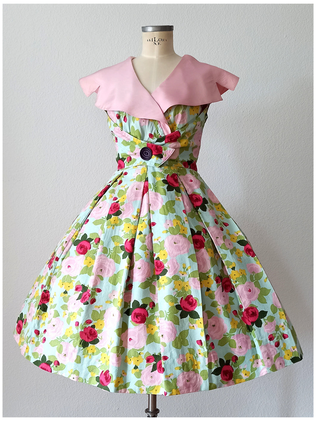 1950s 1960s - Spectacular Roseprint Dress - W28.5 (72cm)