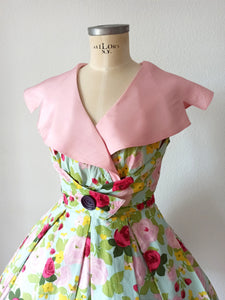 1950s 1960s - Spectacular Roseprint Dress - W28.5 (72cm)