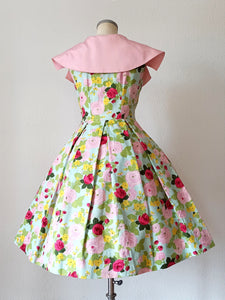 1950s 1960s - Spectacular Roseprint Dress - W28.5 (72cm)