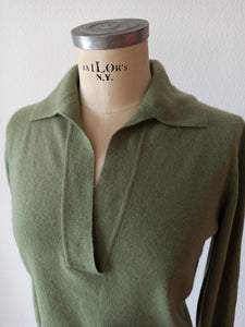 1950s 1960s - PRINGLE OF SCOTLAND - Olive Green Cashmere Sweater - Sz 36