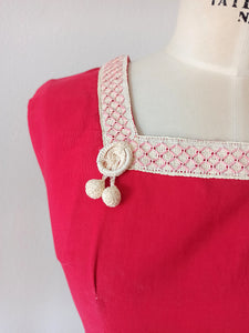 1940s 1950s - HUGÉ, Paris - Exquisite Red Raffia 2pc Cotton Set