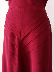 1940s - Outstanding Burgundy Gabardine Rayon Dress - W28.5 (72cm)