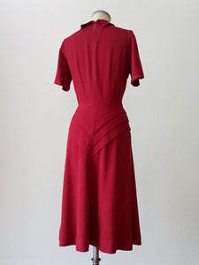 1940s - Outstanding Burgundy Gabardine Rayon Dress - W28.5 (72cm)