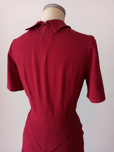 1940s - Outstanding Burgundy Gabardine Rayon Dress - W28.5 (72cm)