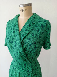 1940s - DAKO MODEN, Germany - Green Rayon Dress - W27 (68cm)