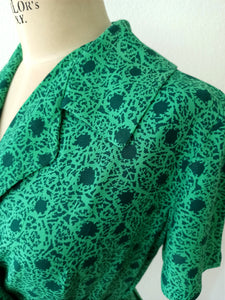 1940s - DAKO MODEN, Germany - Green Rayon Dress - W27 (68cm)