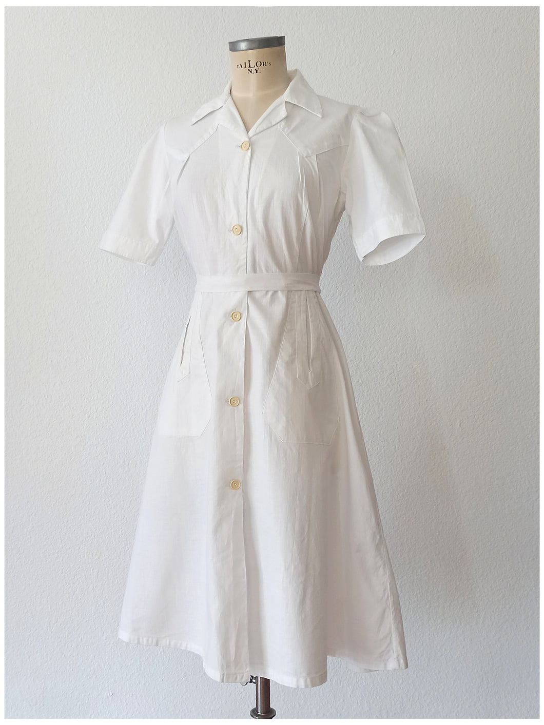 1940s - JD - Unworn - Beautiful White Cotton Dress - W30 (76cm)