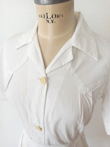 1940s - JD - Unworn - Beautiful White Cotton Dress - W30 (76cm)