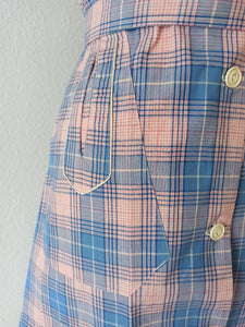 1940s - JD - Unworn - Gorgeous Pink Blue Plaid Cotton Dress - W34 (86cm)
