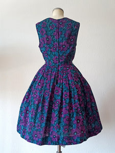 1950s 1960s - Gorgeous Purple Floral Dress - W31.5 (80cm)
