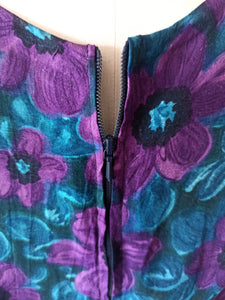 1950s 1960s - Gorgeous Purple Floral Dress - W31.5 (80cm)