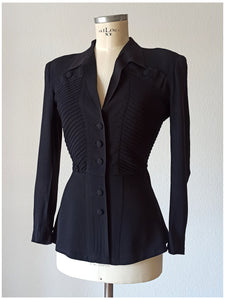 1940s - PRESTIGE, Paris - Sublime Couture Black Crepe Jacket - W30 (76cm)