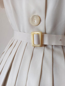 1950s 1960s - Cute White Cotton Pleated Dress - W30 (76cm)