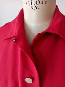 1940s - Exquisite Cherry Red Gabardine Rayon Blouse - W35 (90cm)