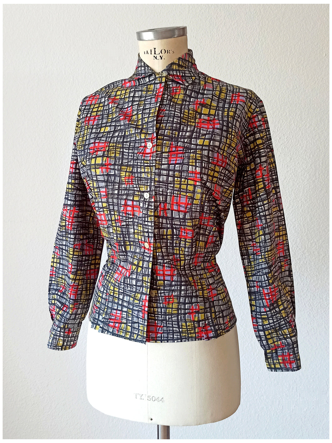 1940s 1950s - JOSSELYNE, Paris - Abstract Cotton Blouse - W36 (92cm)