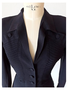 1940s - PRESTIGE, Paris - Sublime Couture Black Crepe Jacket - W30 (76cm)