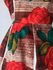 1950s 1960s - Stunning Bold Roseprint Cotton Dress - W27.5 (70cm)