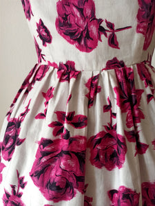 1950s 1960s - FRIPONNETTE, Paris - Cute Roseprint Cotton Dress - W26 (66cm)