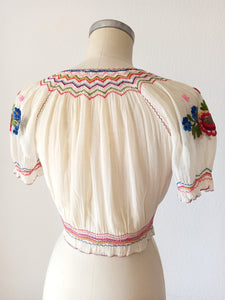 1930s 1940s - Exquisite Hand Embroidery Hungarian Blouse - W28.5 (72cm)