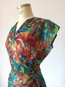 1940s - Outstanding Beauty Novelty Birds Silk Dress - W27 (68cm)