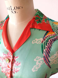 1940s 1950s - Stunning Firebirds Silk Blouse