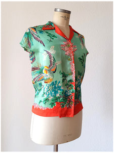 1940s 1950s - Stunning Firebirds Silk Blouse