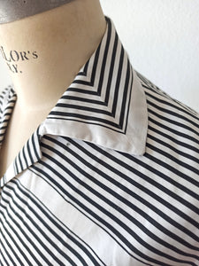 1950s - Superb French Black Stripes Cotton Dress - W29 (74cm)