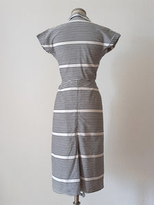 1950s - Superb French Black Stripes Cotton Dress - W29 (74cm)