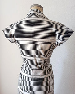 1950s - Superb French Black Stripes Cotton Dress - W29 (74cm)