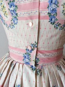 1950s - SAMBO FASHIONS - Adorable Roseprint Bolero Dress - W26 (66cm)
