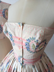 1950s - SAMBO FASHIONS - Adorable Roseprint Bolero Dress - W26 (66cm)