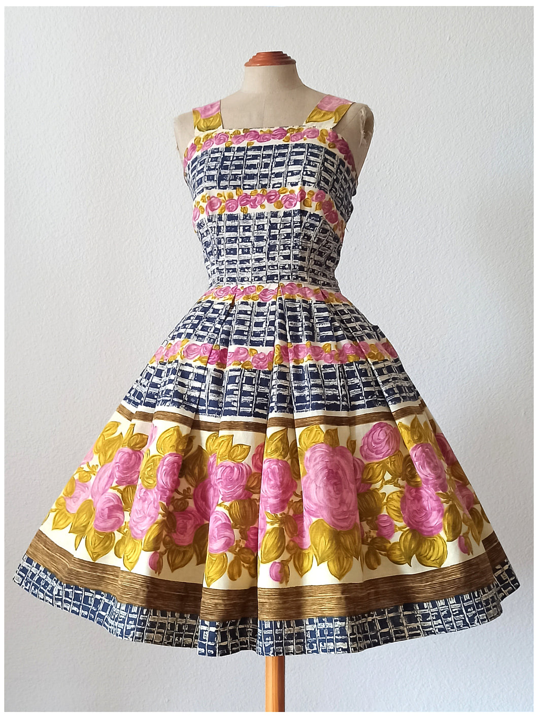 1950s 1960s - Stunning Roseprint Cotton Dress - W25 (64cm)