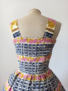 1950s 1960s - Stunning Roseprint Cotton Dress - W25 (64cm)