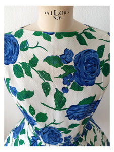 1950s - Fabulous French Roseprint Cotton Dress - W27 (68cm)