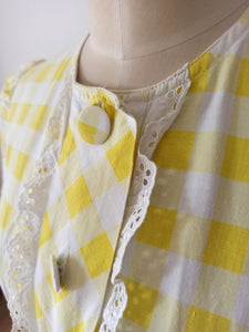 1950s - PARIS - Delightful Puffed Sleeves Plaid Dress - W30 (76cm)