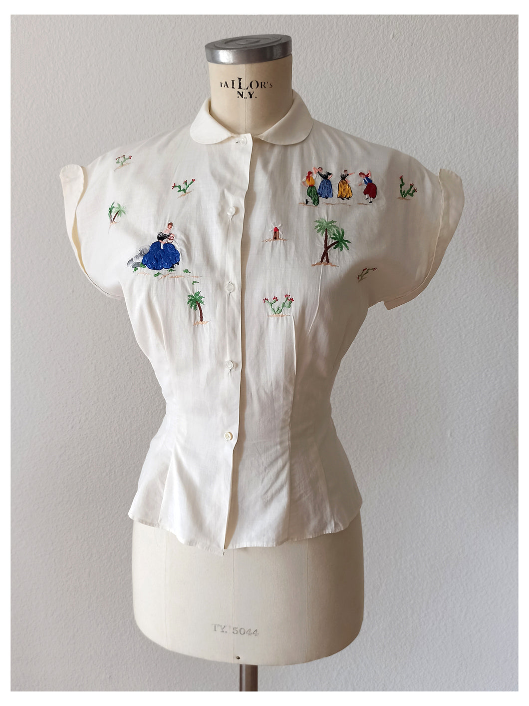1950s - Adorable Mallorca Souvenir Embroidery Blouse - W30 (76cm)