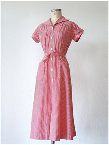 1940s - Gorgeous Red Stripes Cotton Dress - W31 (78cm)