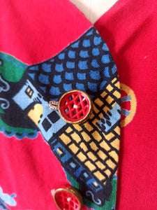 1940s - Stunning Red Gardening Novelty Print Dress - W27 (68cm)