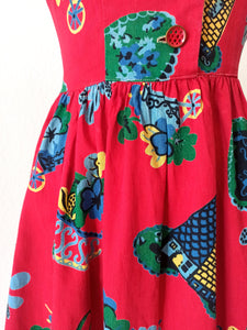 1940s - Stunning Red Gardening Novelty Print Dress - W27 (68cm)