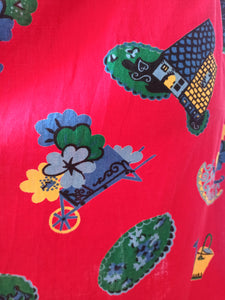 1940s - Stunning Red Gardening Novelty Print Dress - W27 (68cm)