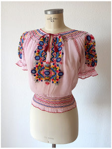 1930s 1940s - Exquisite Light Pink Hungarian Blouse - W30 (76cm)