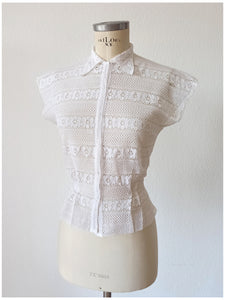 1940s 1950s - Gorgeous White Cotton Handmade Blouse - W29 (74cm)